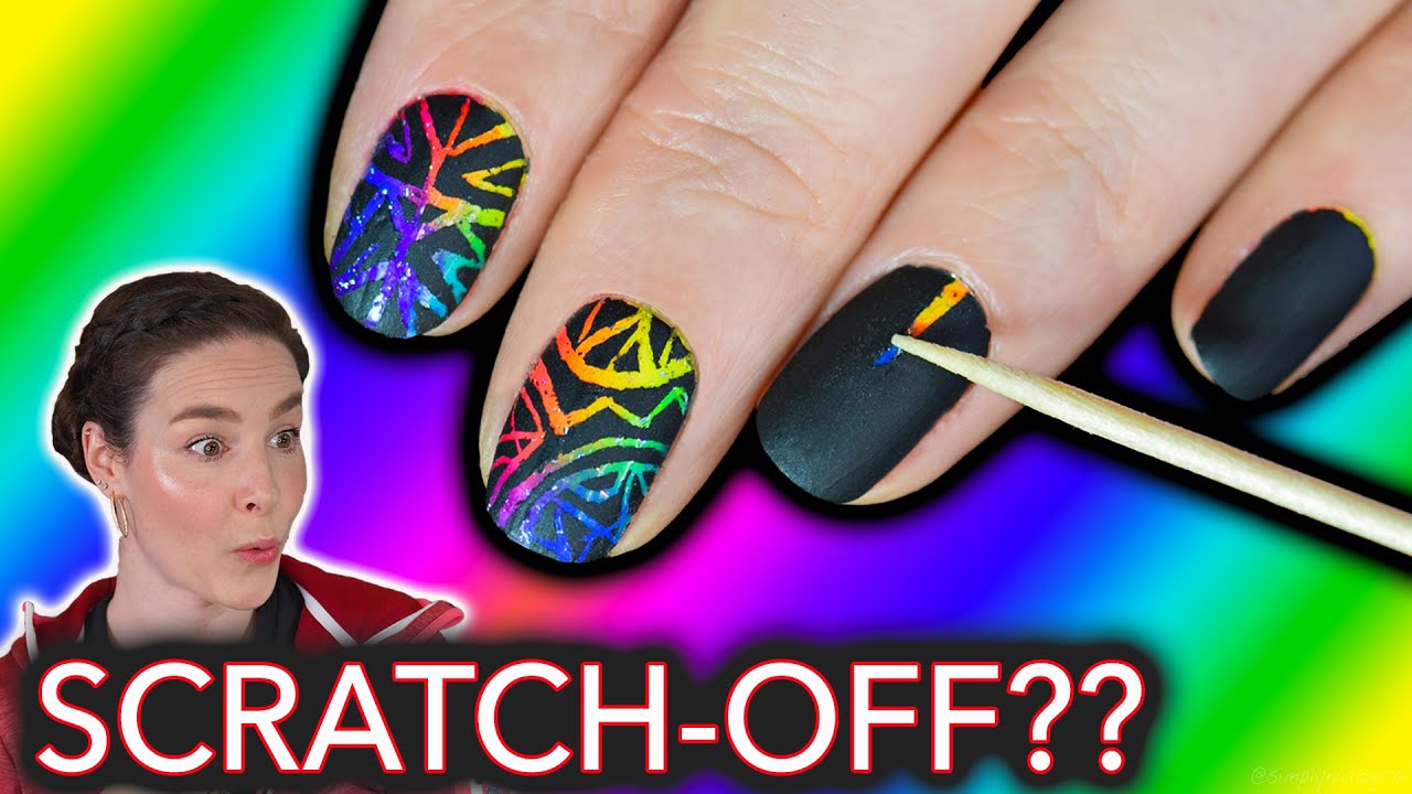 Rainbow Scratch-Off Nails (stress-relieving nail art search)