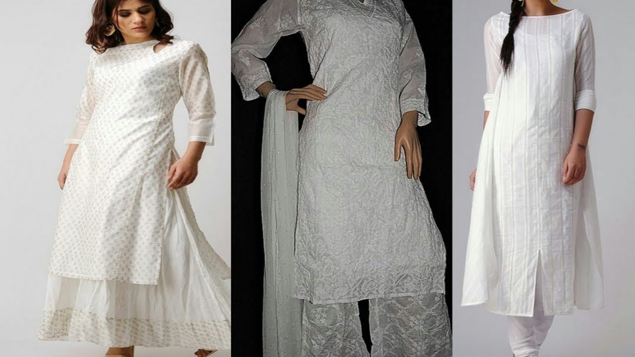 White kurti for college !! Office wear simple designs !!! For girls !!! fashion style