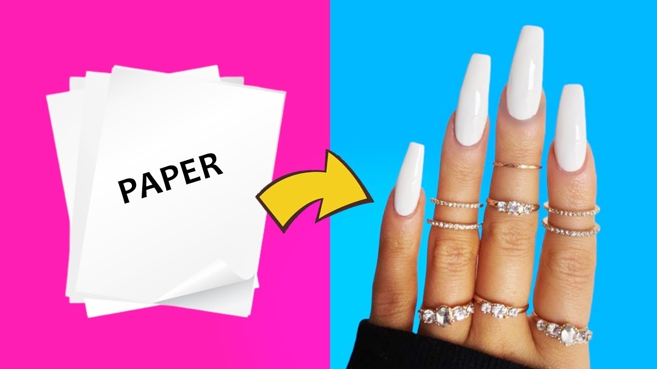 DIY – HOW TO MAKE WATERPROOF FAKE NAILS FROM “PAPER” AT HOME – NAIL HACK