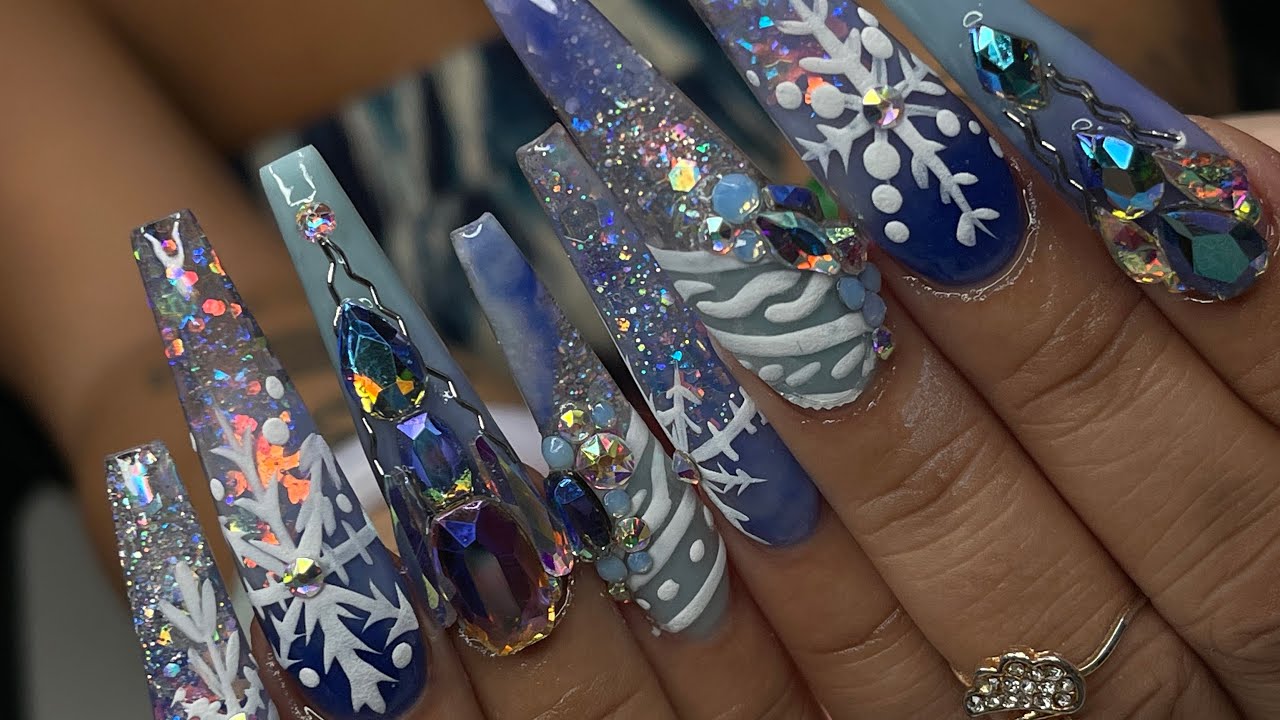 Winter blues | Sculpted acrylic nails | watch me Recreate