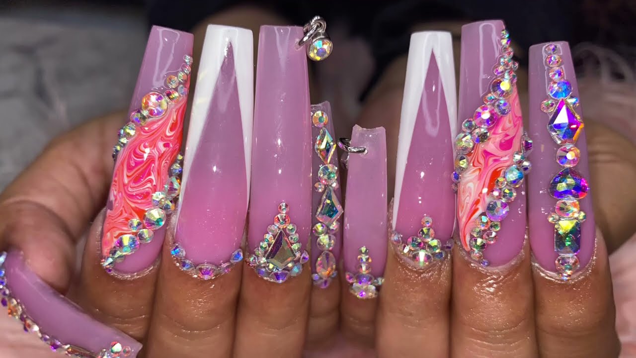 Acrylic Nails Fullset | Pink Blinged Out Nails | Spring Nails | Nails Tutorial| Natali Carmona