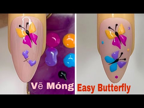 Easy Butterfly Nails Art For Beginner Vẽ Bướm New Nails Design  New Nails
