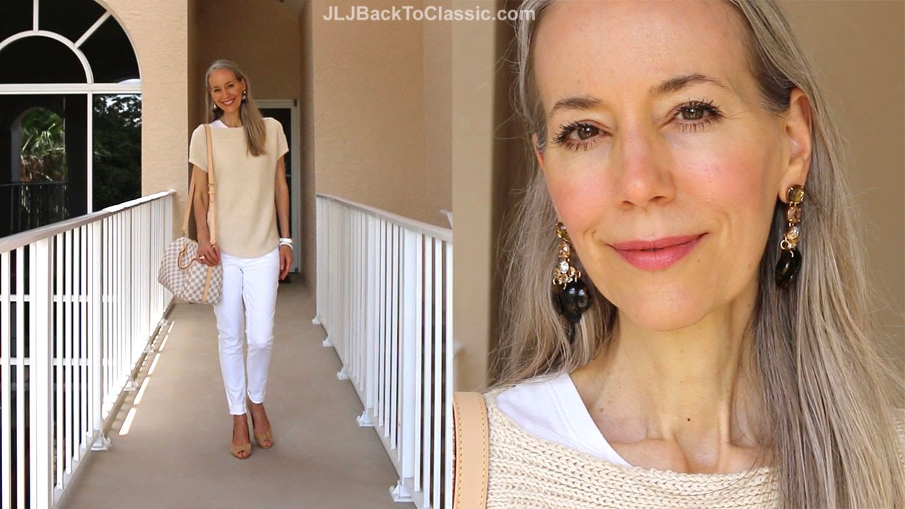 Classic Fashion/Style Over 40/Over 50:  How To Style A Beige Outfit With White Jeans